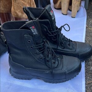 Converse Black Leather Lace-Up Boots